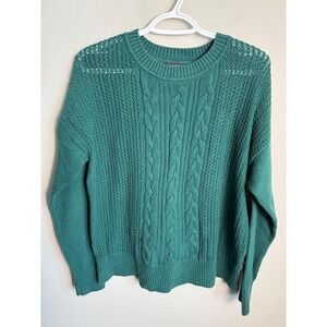 Banana Republic Womens Green Cable Knit Pullover Sweater Size L Preppy Cozy